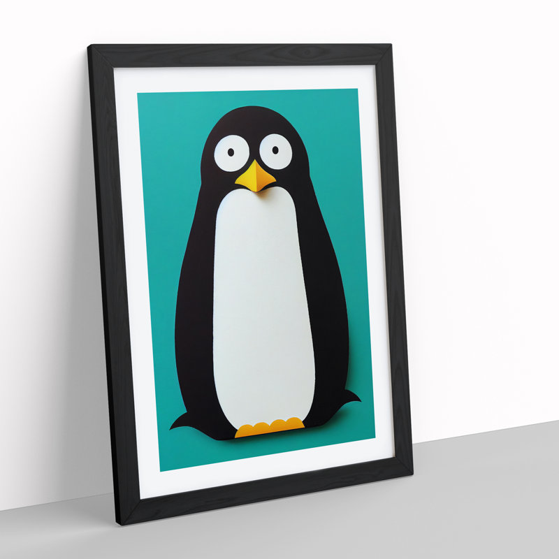 Unique Penguin Art No.1 Abstract - Wall Art, Black Framed, 36cm H x 27cm W, White