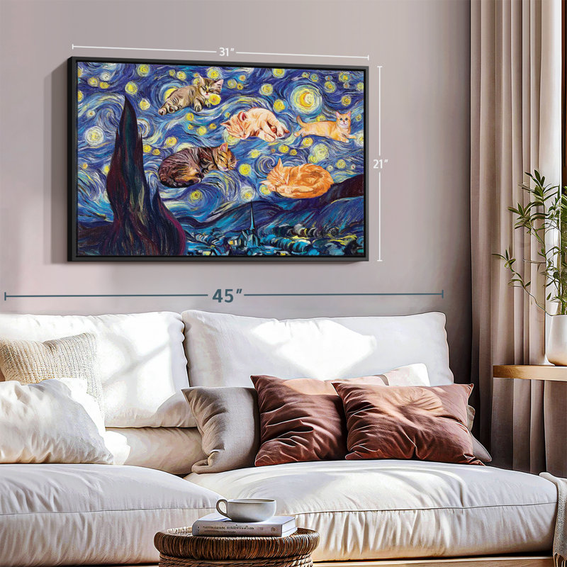 Isaias Sleeping Kittens Starry Night Canvas Print, 21" H x 31" W