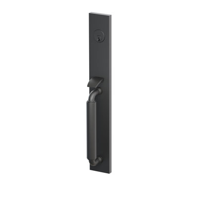 Poignée factice Emtek SELECT, à mortaise pleine longueur, tige extérieure en forme de R, poignée lisse ; levier intérieur Hermès, chrome poli, pour droitier