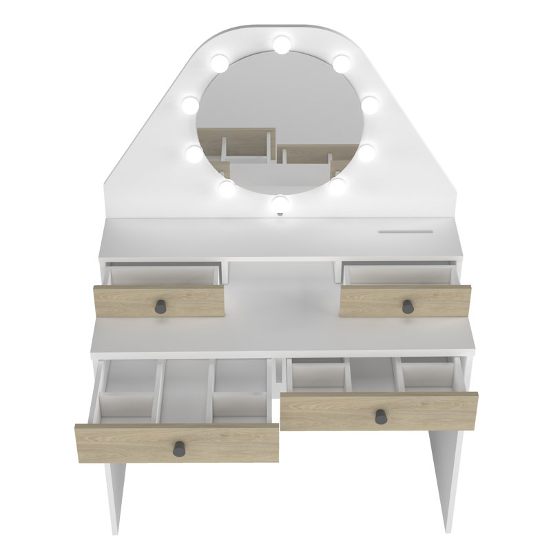 Coral Kids Vanity Table with Mirror, Oak/White