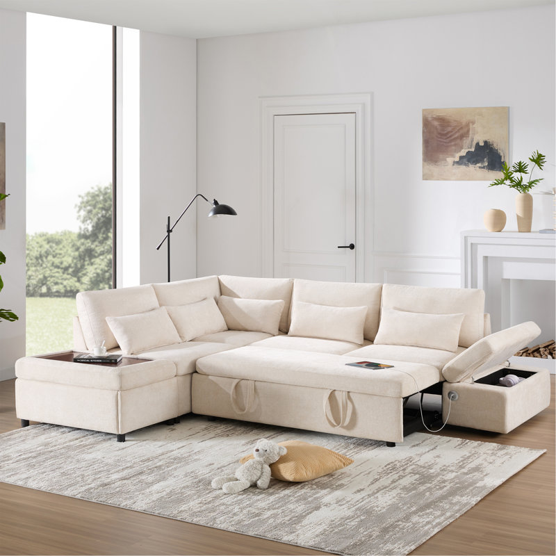 Canapé modulaire coulissant 107 po en forme de L avec sièges larges 107 po, repose-pieds avec rangement à mouvement libre, combinaison libre, canapé surdimensionné en chenille pour le salon et l’appartement, 2 couleurs