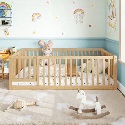 Kids Floor Bed with Safety Guardrails and Door for Enhanced Play and Sleep Experience