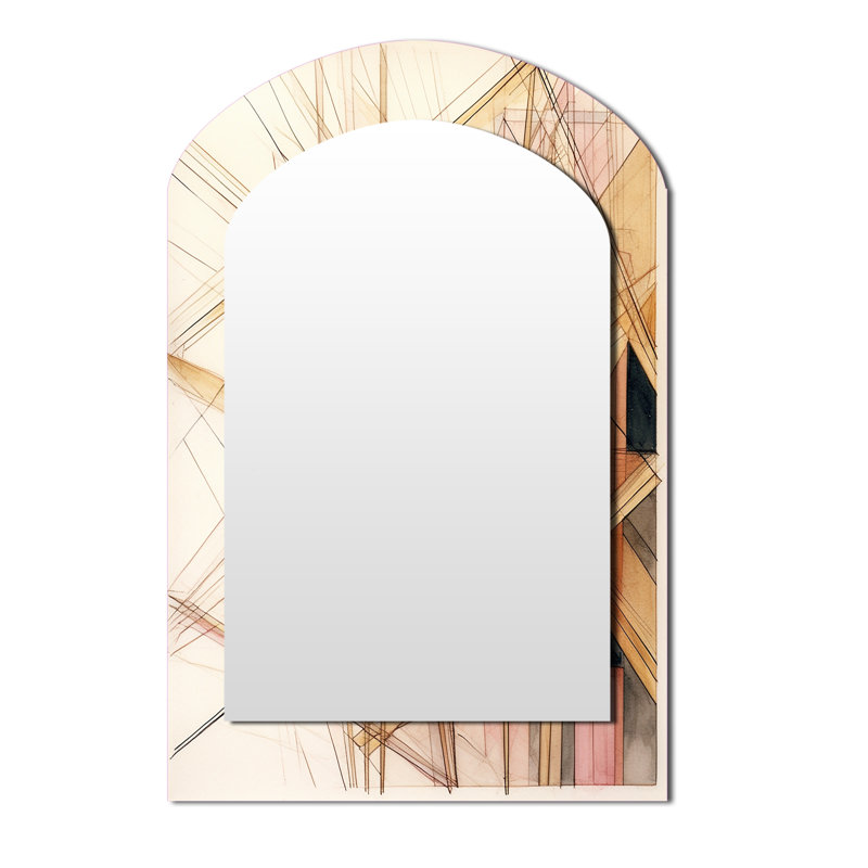 Minimalist Gold and Beige - Abstract Shapes Arch Decorative Mirror, Modern Asymmetrical Wall Mirror, Printed Metal Art