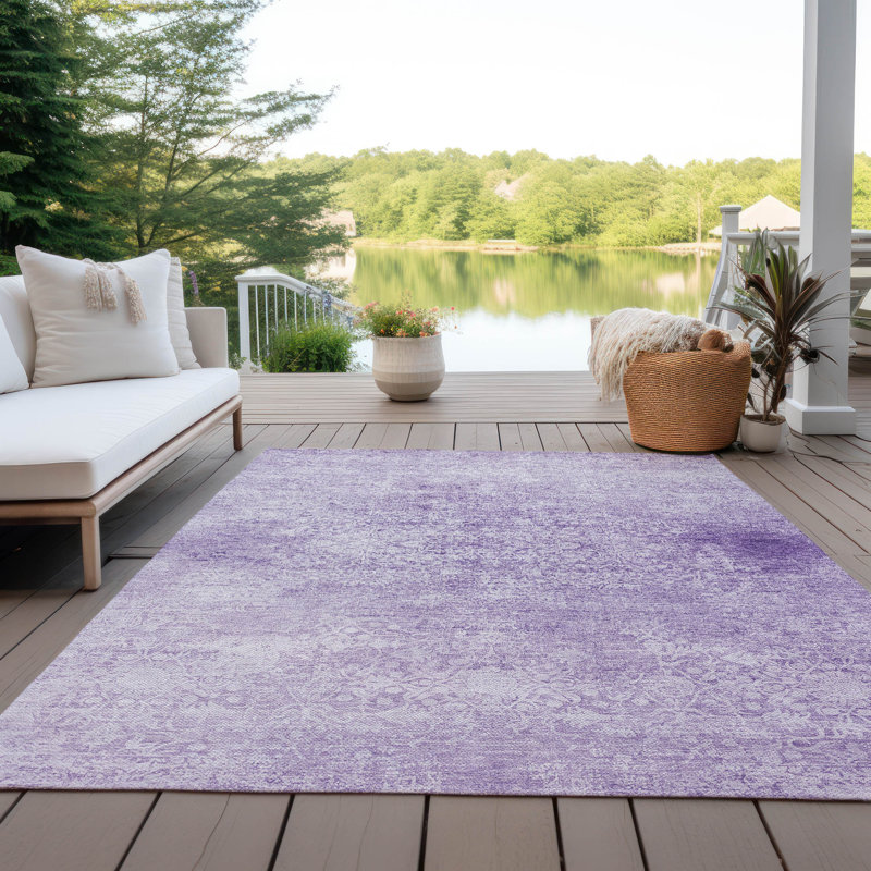 Tapis lilas Xhevrie intérieur / extérieur lavable à la machine, Rectangulaire 3 pi x 5 pi