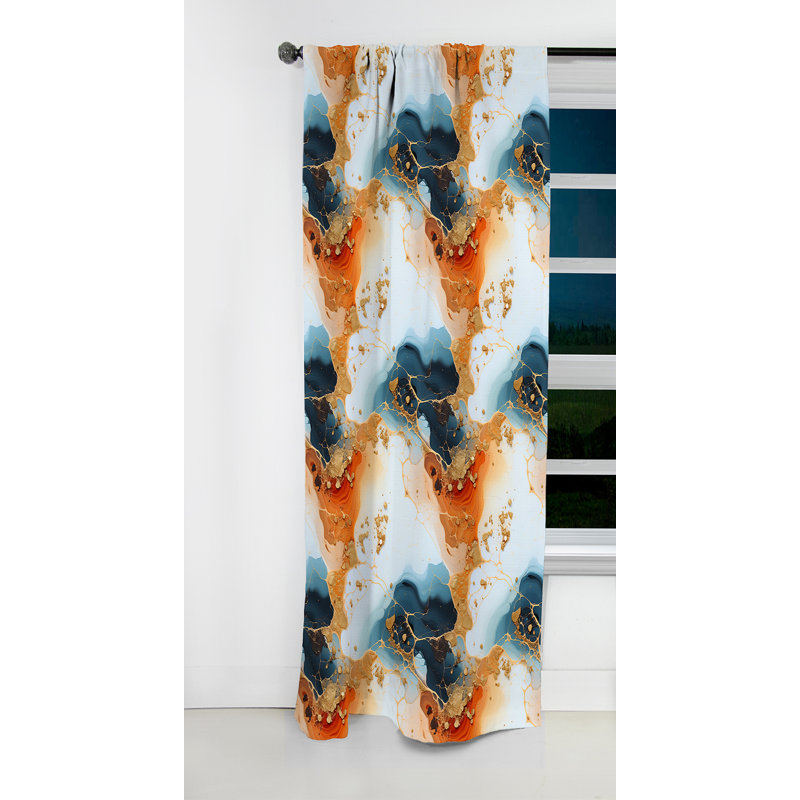 Teal And Gold Marble Elegance - Abstract Marble Curtain - Blackout Marble Curtain - 1 Panels, 52" W x 108" L