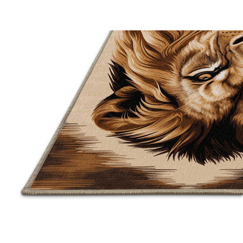 Washable African Lion Big Cats Area Rug, Rectangle 7' x 9'