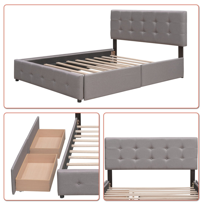 Lit plateforme tapissier avec rangement Modern, Gris clair