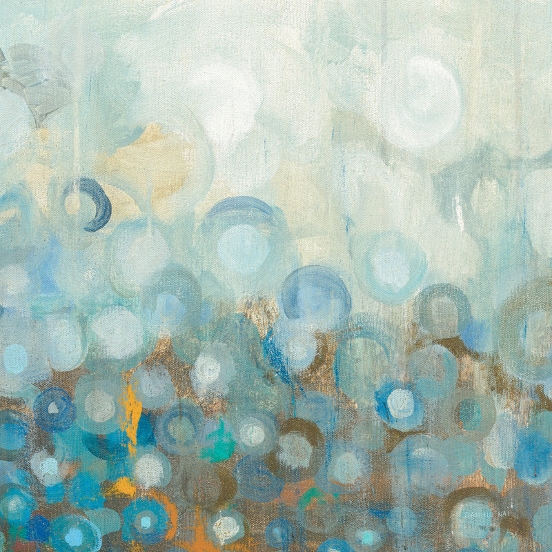 Pois cercles, impressionniste, abstrait, indigo, crème, cercles, bleu sarcelle, cyan, orange, jaune, brun, moderne