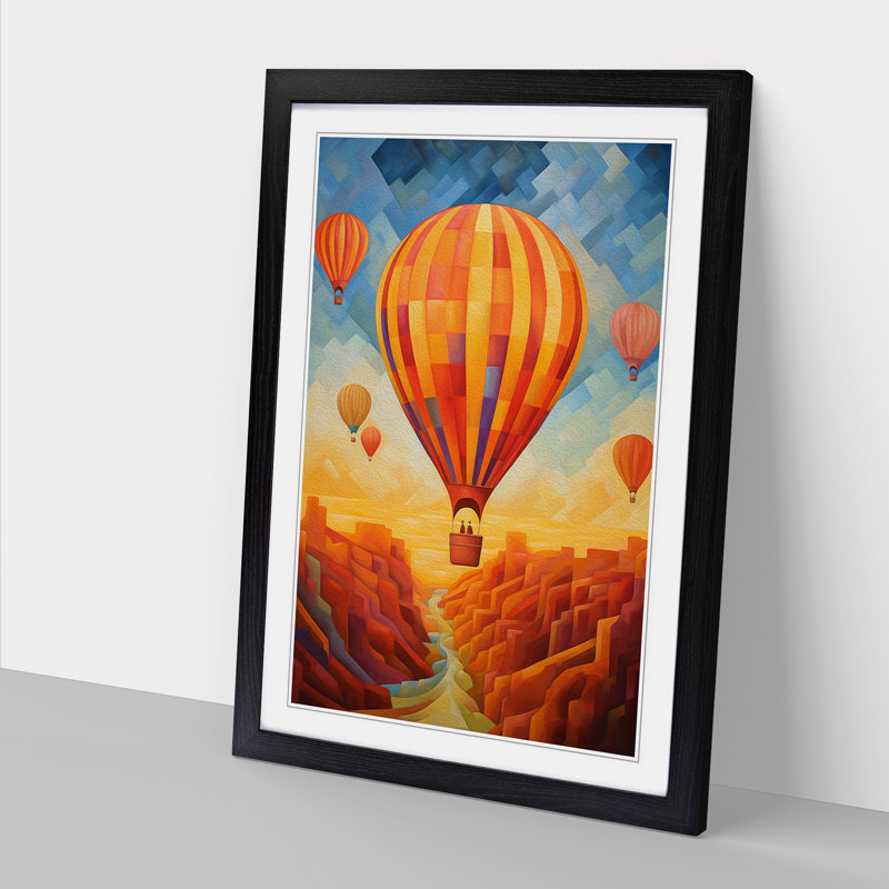 Hot Air Balloon Abstract No.2 - Single Picture Frame Print on Wood, 34cm H x 25cm W x 2cm D, Black Framed
