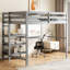Lit mezzanine simple gris avec tablettes, bureau et tableau d'écriture, permettant d'économiser de l'espace dans les chambres à coucher, en pin massif, convient à la construction de qualité commerciale, limitée - maisons-130428289