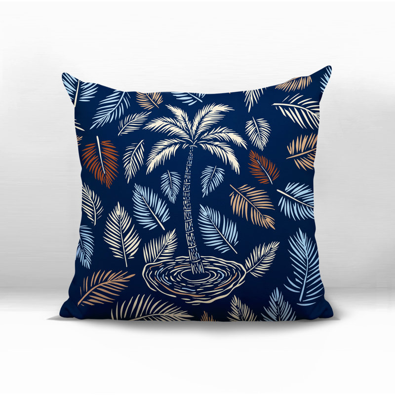 Oreiller carré réversible intérieur / extérieur Palmgroove Palm, Carré 17 po, Bleu