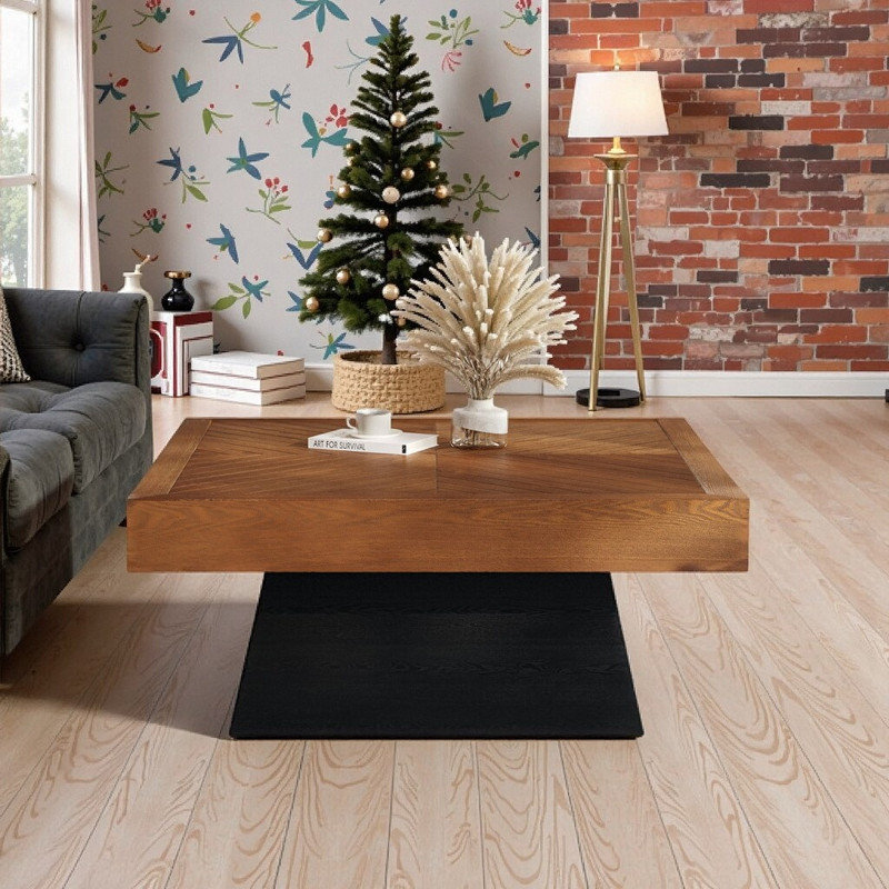 Table d'appoint 31,5 pouces à grain de bois carré avec base robuste
