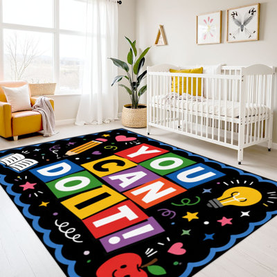 10 x 14 enfants apprenant les tapis tapis lavables pour la salle de classe, coloré et apprendre les étoiles de croissance cœurs ampoule école icônes tapis pour la rentrée scolaire pour les enfants d'âge préscolaire