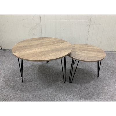 27.56'' Round Nesting Coffee Table Set of 2, Circular Nesting End Table Set, Round Wooden Tabletop, and Sturdy Metal Base for Living Room, bedroom