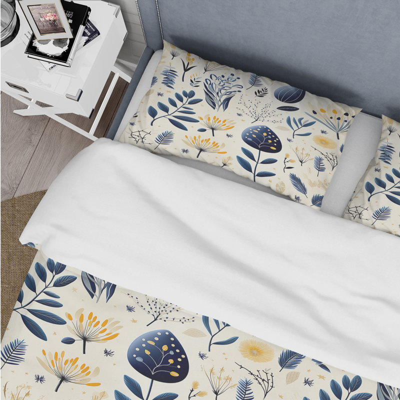 Ensemble de housse de couette floral bleu et blanc, Housse de couette simple + 1 taie décorative stan