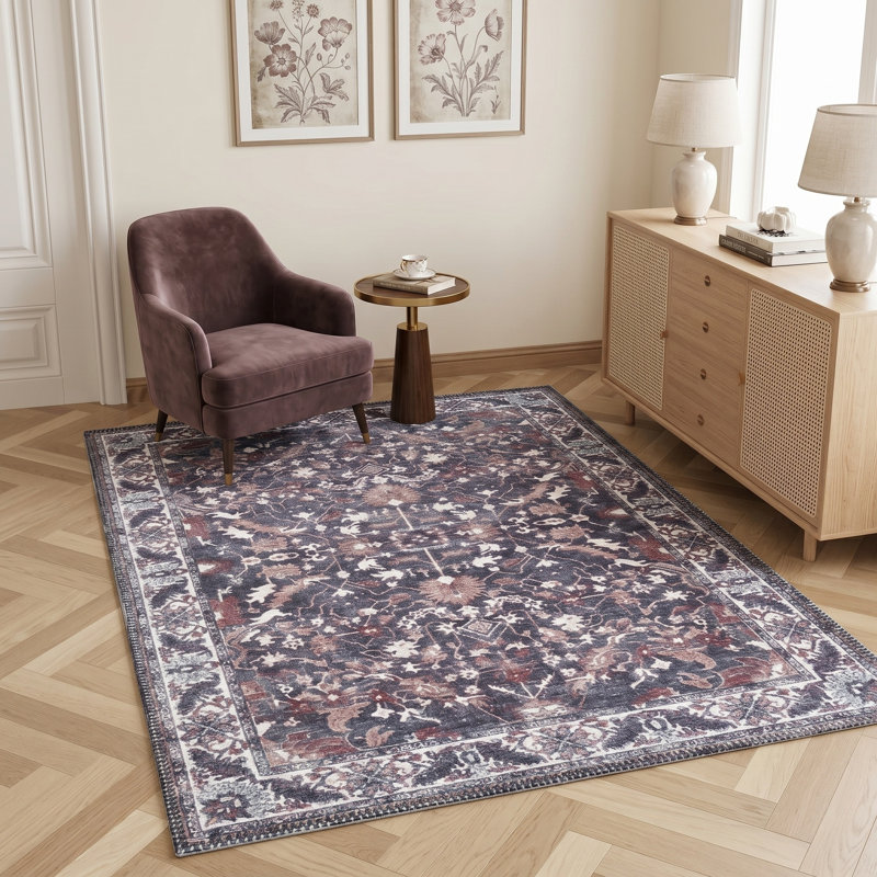 Zehorit Machine Washable Vintage Area Rug For Living Room, Hallway Runner, Entryway Rug, Rectangle 3'11" x 5'11"