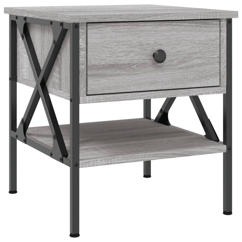 Tahnaout 40cm W Iron Bedside Table, Grey Sonoma, Set of 2