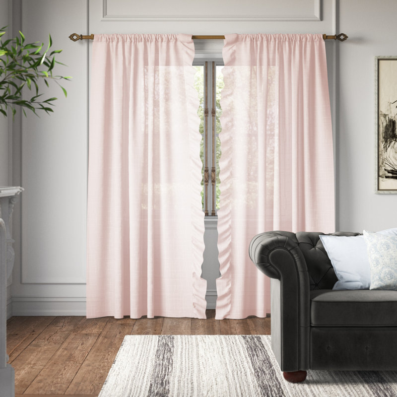 Sheer Curtain Pair, Pink, 54" x 96"