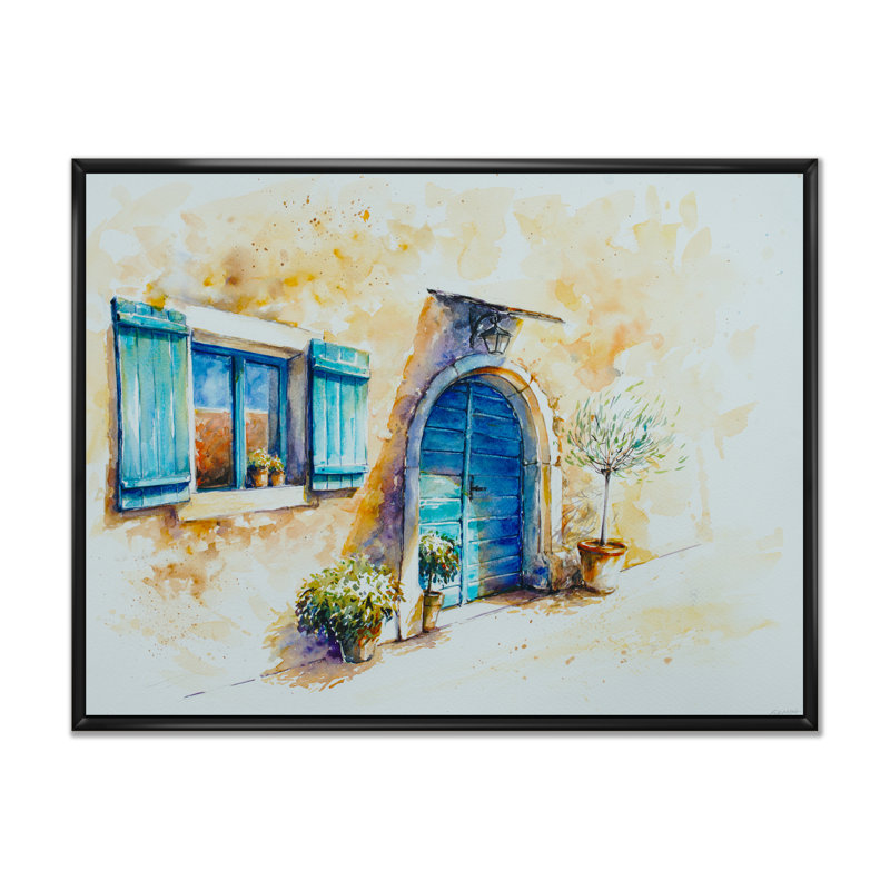 Volet bleu pour porte et fenêtre - Décoration murale traditionnelle en toile, H 34 po x l 44 po x P 1,5 po
