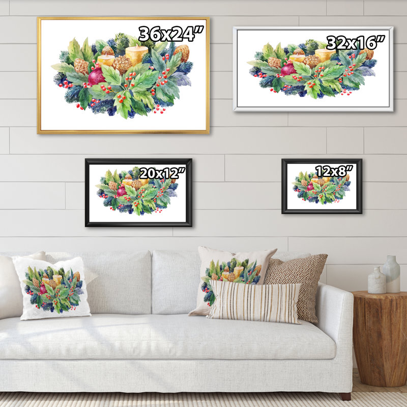 «Elegant Christmas Plant Composition», reproduction sur toile flottante, H 16 po x l 32 po x P 1 po, Cadre flottant blanc