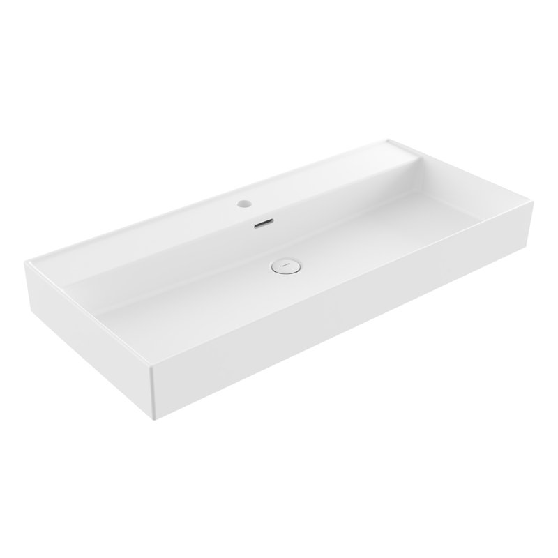 Milano Countertop / Wall Mounted Basin - 1TH, Matte White, 14.5cm H x 101.5cm L x 46.5cm W