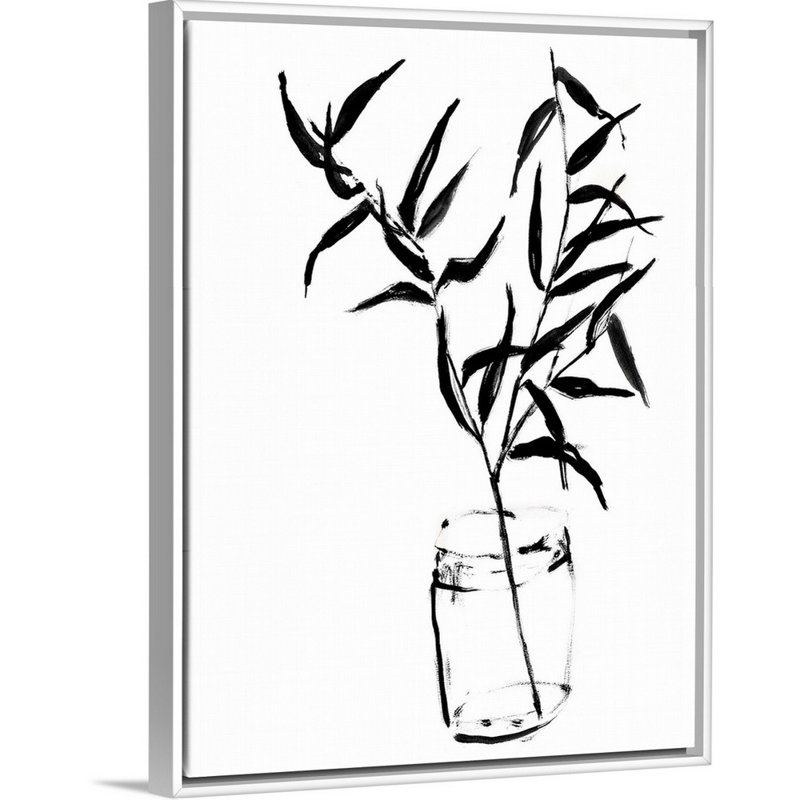 Art mural sur toile Sumi-E Bamboo II, H 40 po x l 30 po x P 1,75 po, Toile avec cadre blanc