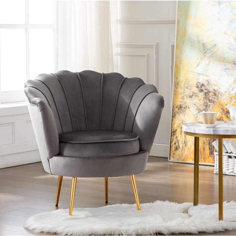 Fauteuil demi-tonneau en velours touffeté, Velours gris