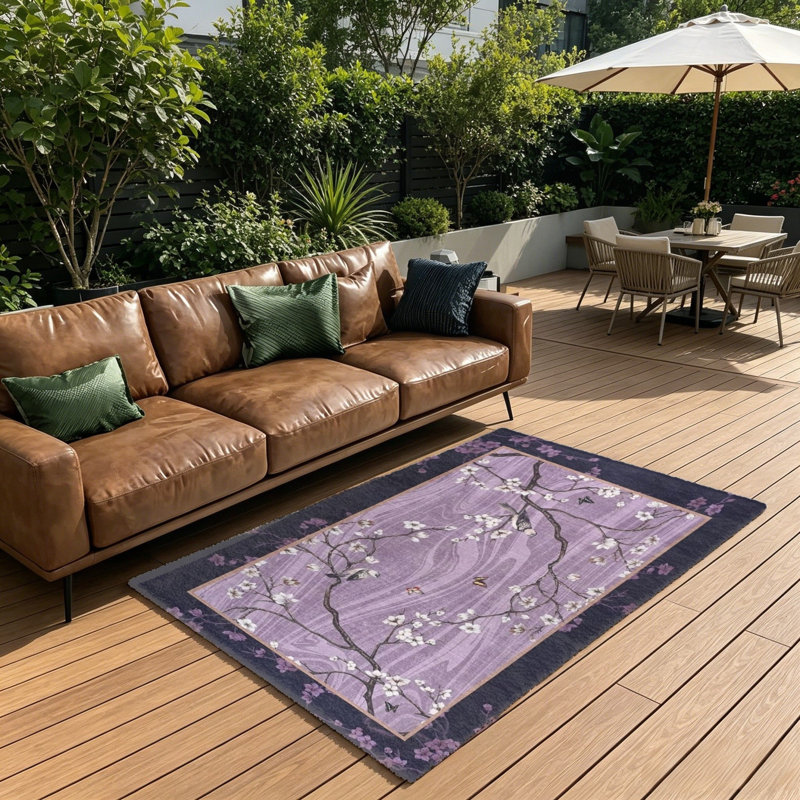 Purple Cherry Blossom 5 x 7 Ft Area Rug, For Bedroom, Nursery