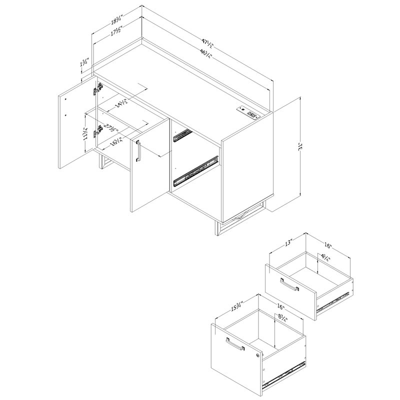 Nordik Oak 31" 2-Door Credenza with Drawers and Metal Frame