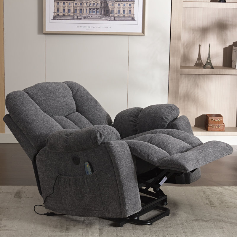 41'' Oversized Power Lift Chair - Heated Massage Electric Recliner with Super Soft Padding Set of 2, Dark Gray Velvet