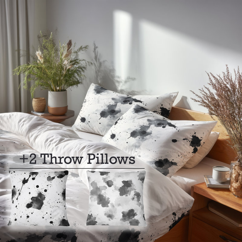 Ensemble de literie abstraite 6 pièces - Ensemble de literie et de coussins Modern, Queen Comforter + 5 Additional Pieces