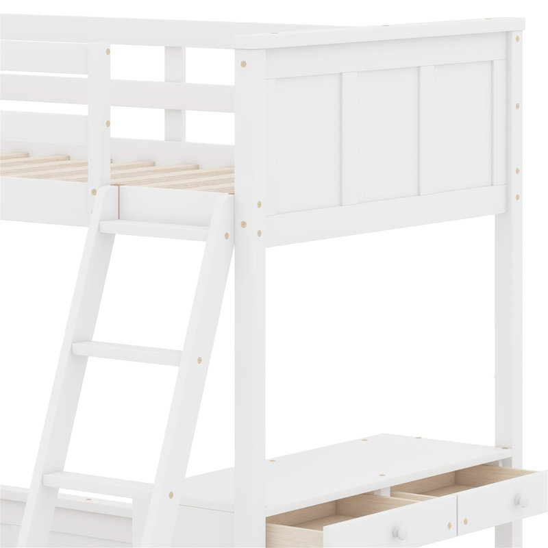 Lit superposé avec bureau, Jumeaux sur complet, Blanc