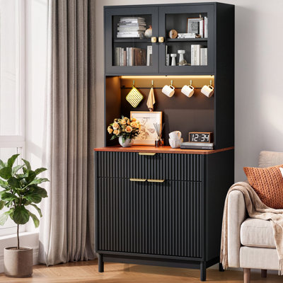 31.5" W Sideboards & Buffet Storage Cabinet With Metal Hooks,Adjustable Shelves