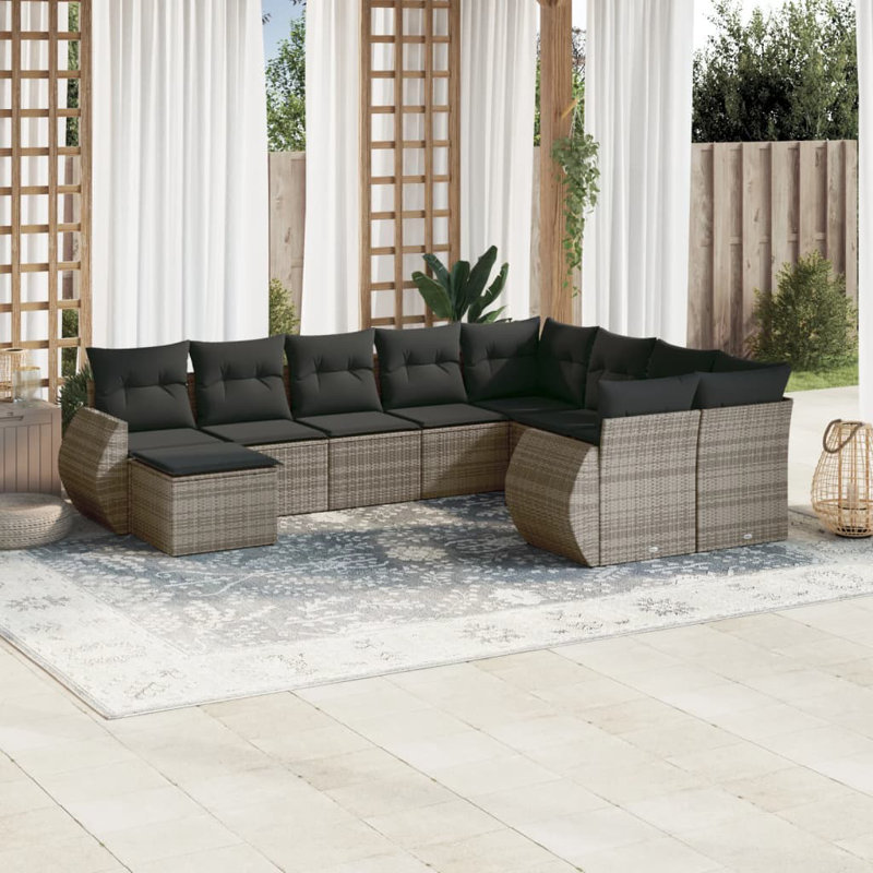 Ensemble de canapé de jardin Vidaxl PE rotin gris, verre trempé, acier thermolaqué