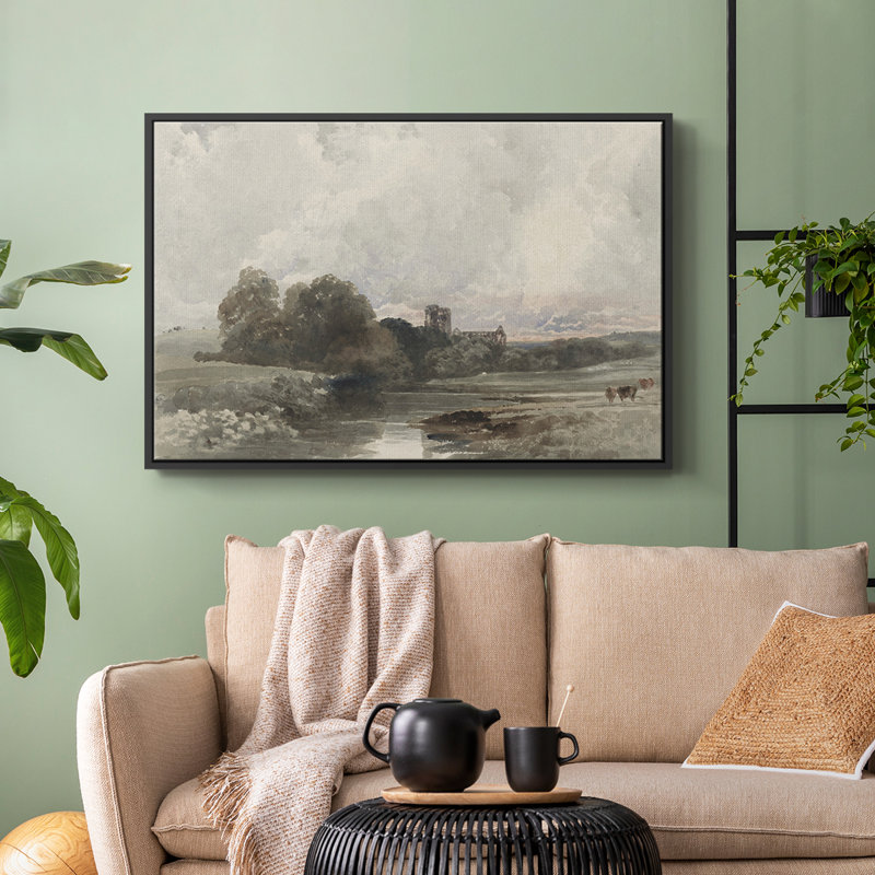 Paysage rétro - XXXIX, Toile avec cadre flottant noir, H 17 po x l 25 po x P 2 po