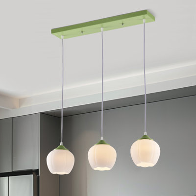 3-light Green Pendant Light With Glass Shades