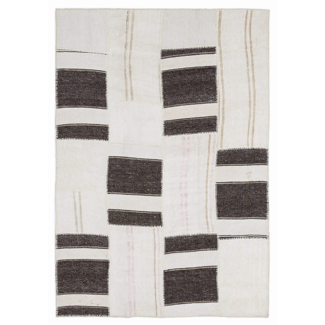 Teselya Beige Striped Wool Handmade Area Rug