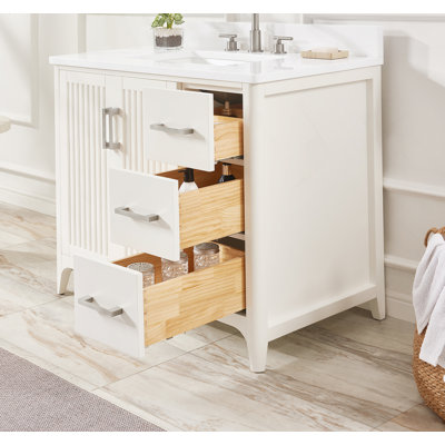 Meuble-lavabo de salle de bain avec tiroirs, tablettes réglables, boîtier de centrale électrique intégré
