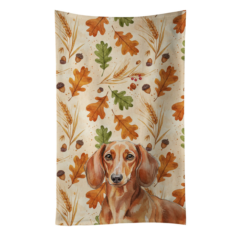 Red Brown Dachshund Heirloom Fall Kitchen Towel, Red Brown Dachshund