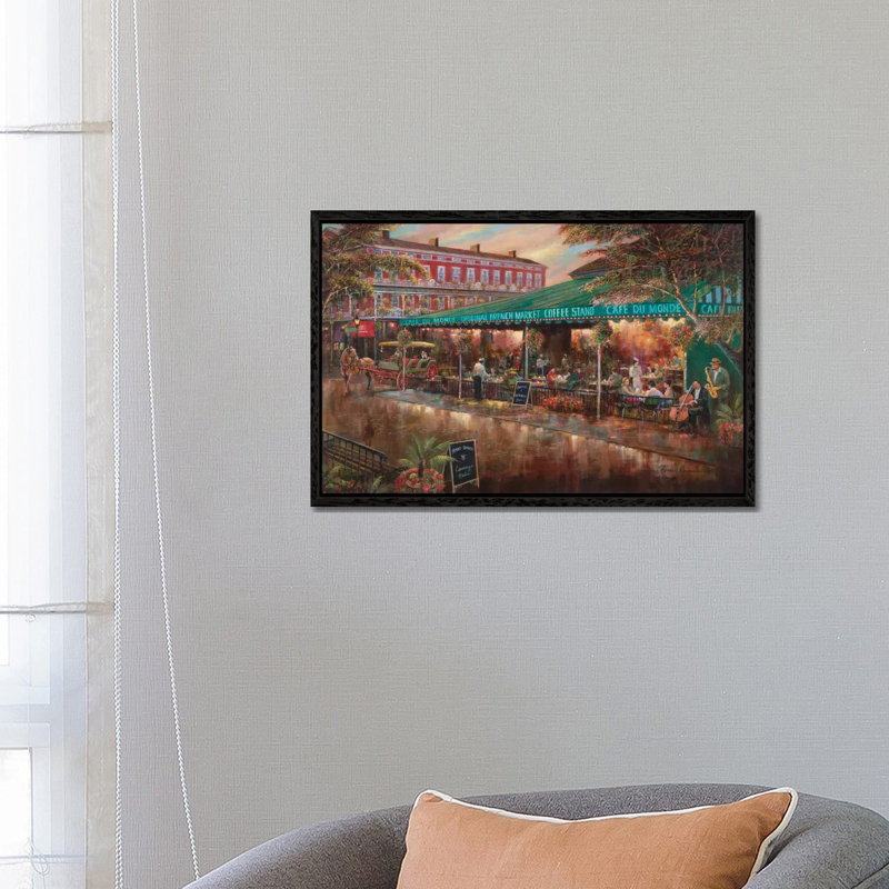 Cafe Du Monde by Ruane Manning - Painting on Canvas, Black Floater Framed, 66.04 cm H x 45.72 cm W