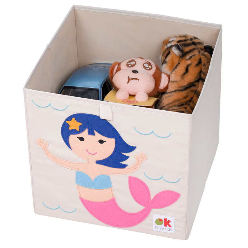 Mermaid Beige and Pink Fabric Kids Storage Cube