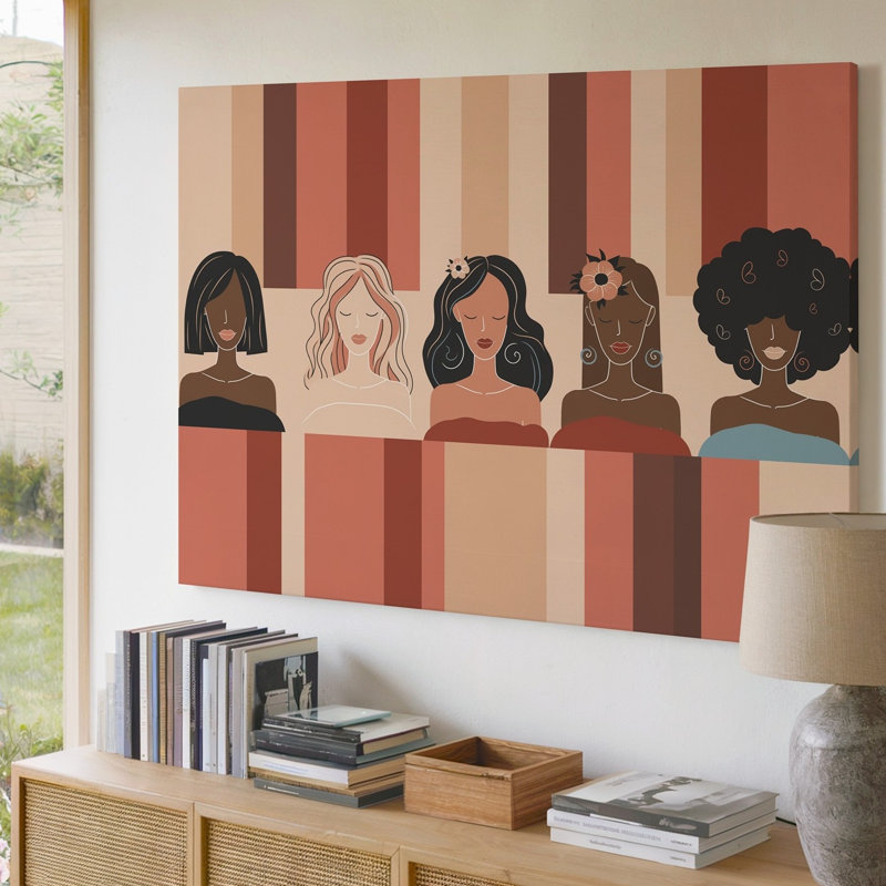 Reproduction d'art sur toile, "Illustration abstraite vibrante" mettant en vedette quatre personnages féminins divers