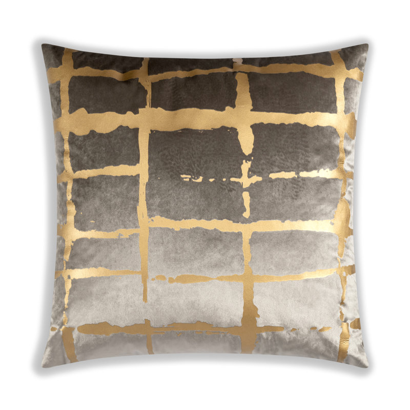 Coussin en velours Metallic Grid, Gris / Or