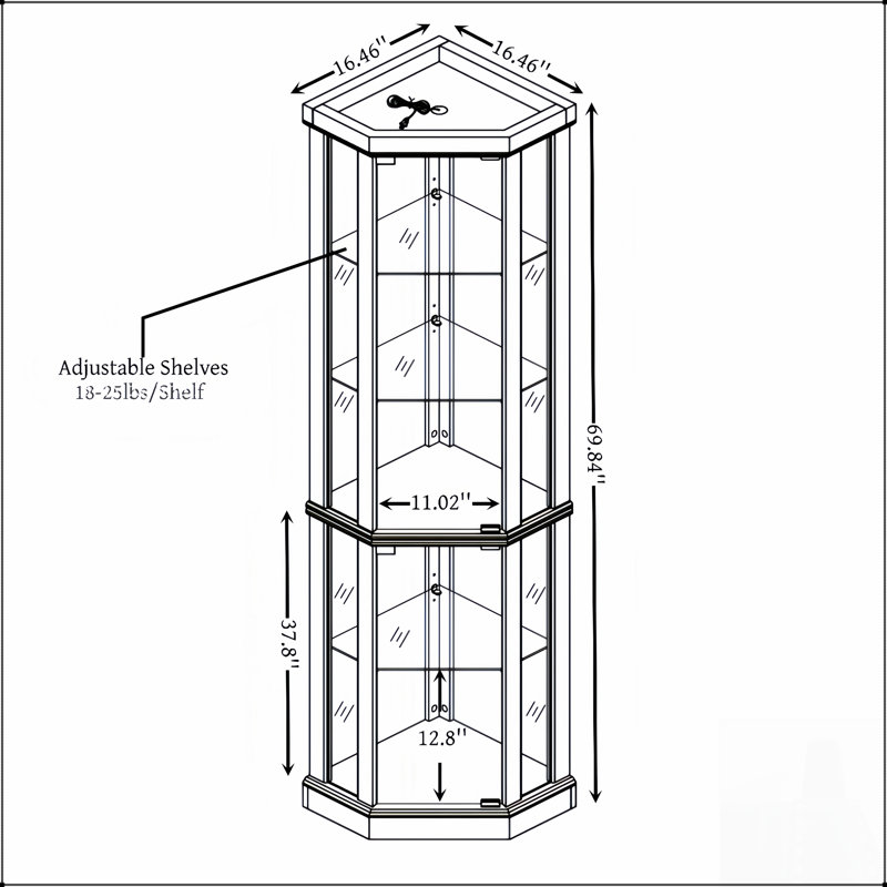 Vitrine d'angle lumineuse avec vitrine pour le salon, idéale pour les collections antiques et le rangement du vin, comprend un éclairage tamisé