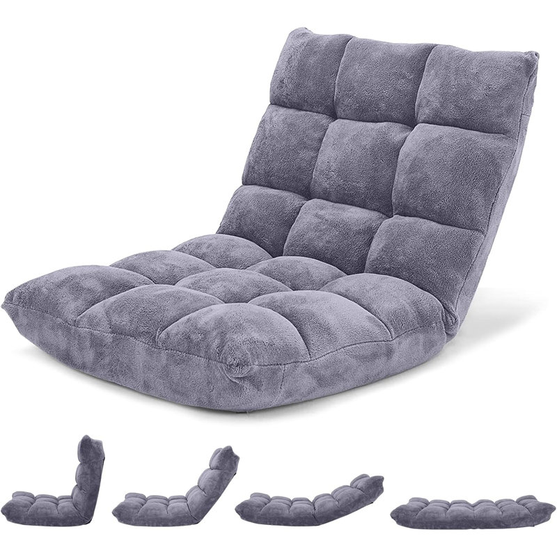 Adjustable Floor Chair With Back Support - 14-Position Reclining Gaming Chair, Padded Sleeper Sofa, Meditation Seat & Lounge Chair For Adults, Sturdy Steel Frame & Non-Slip Base