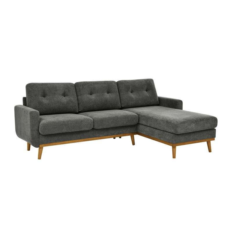 Brekyn 97" Wide Upholstered Sectional With Tufted Seatbacks And Wooden Legs, Cream Microfiber/Microsuede/Polyester