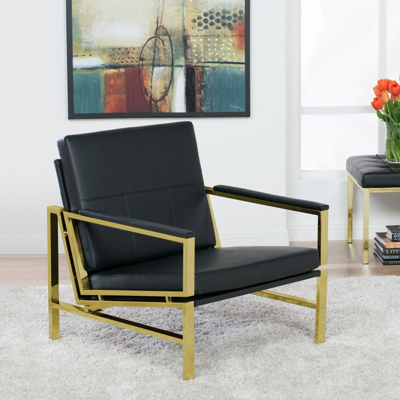 Fauteuil de 29,75 po de largeur Varnado, Chrome, Similicuir blanc