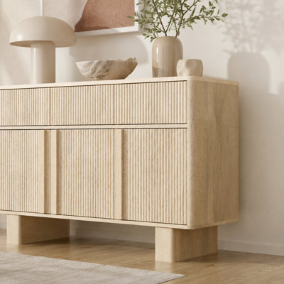 47" Wide Sideboard Buffet Cabinet with Storage, Modern Curved Credenza, Faux Marble Top Cabinet with Reinforced Legs
