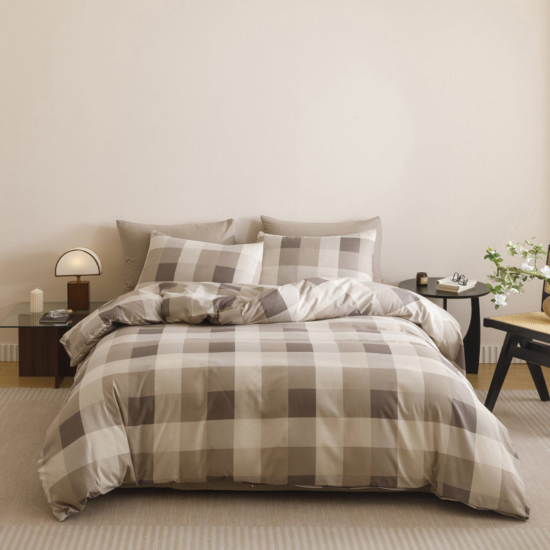 Grid Comforter Set Plaid Bedding Set 1 Checkered Comforter with Pillowcases, Full Comforter + 2 Standard Pillowcases
