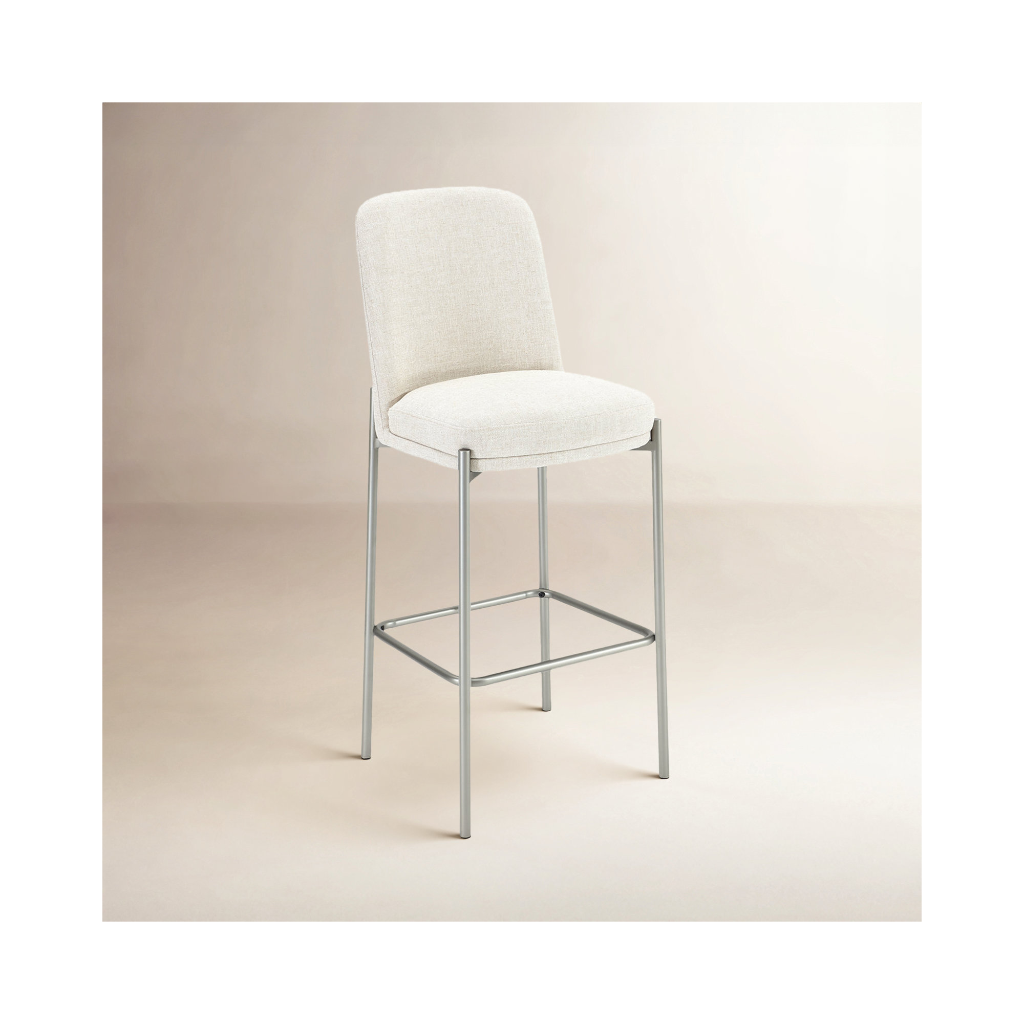 Dion Upholstered Bar Stool In Natural Light Linen And Brushed Nickel Metal, Bar Stool (31" Seat Height)